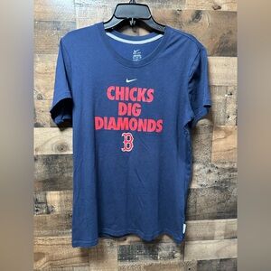 Nike Boston Red Sox Women’s Dri-FIT T-Shirt Blue “Chicks Dig Diamonds” XL